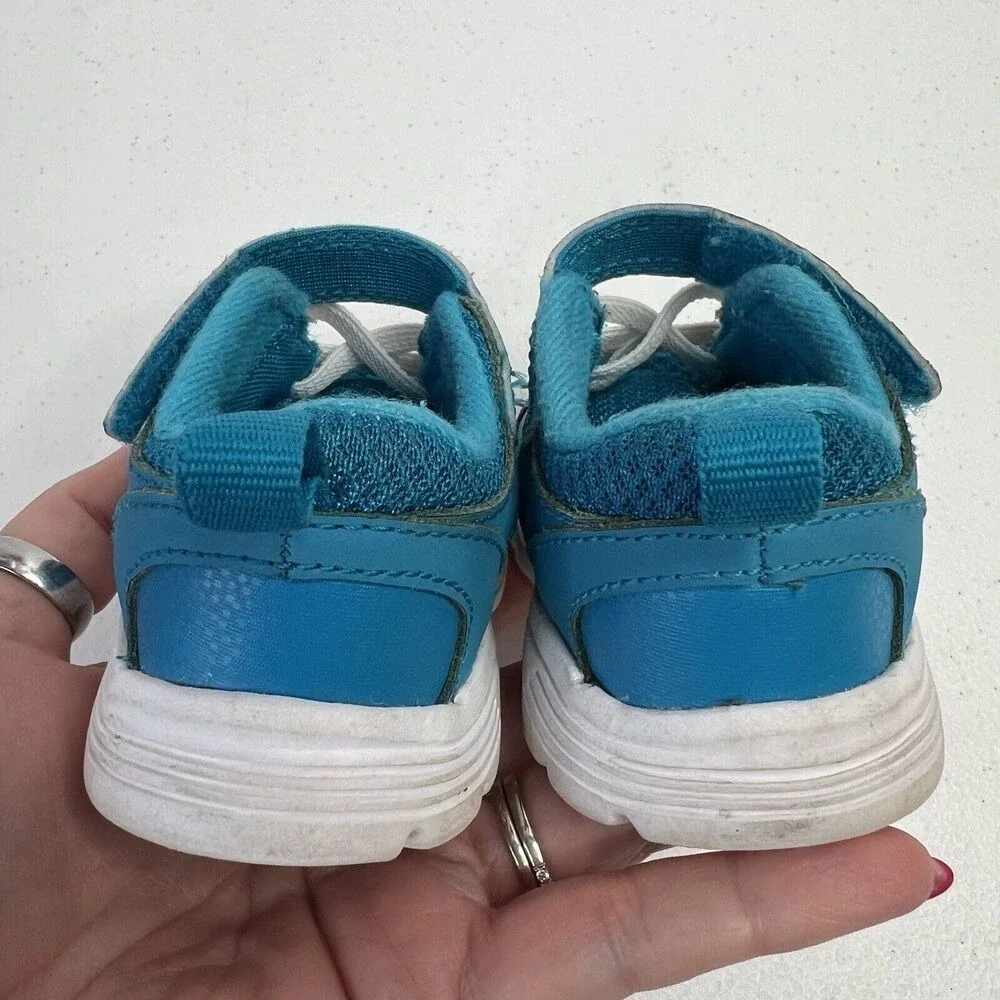 Nike Infant Size 3C Fusion Run 525595 401 Turquoise Blue Leather‎ Mesh Hook Loop